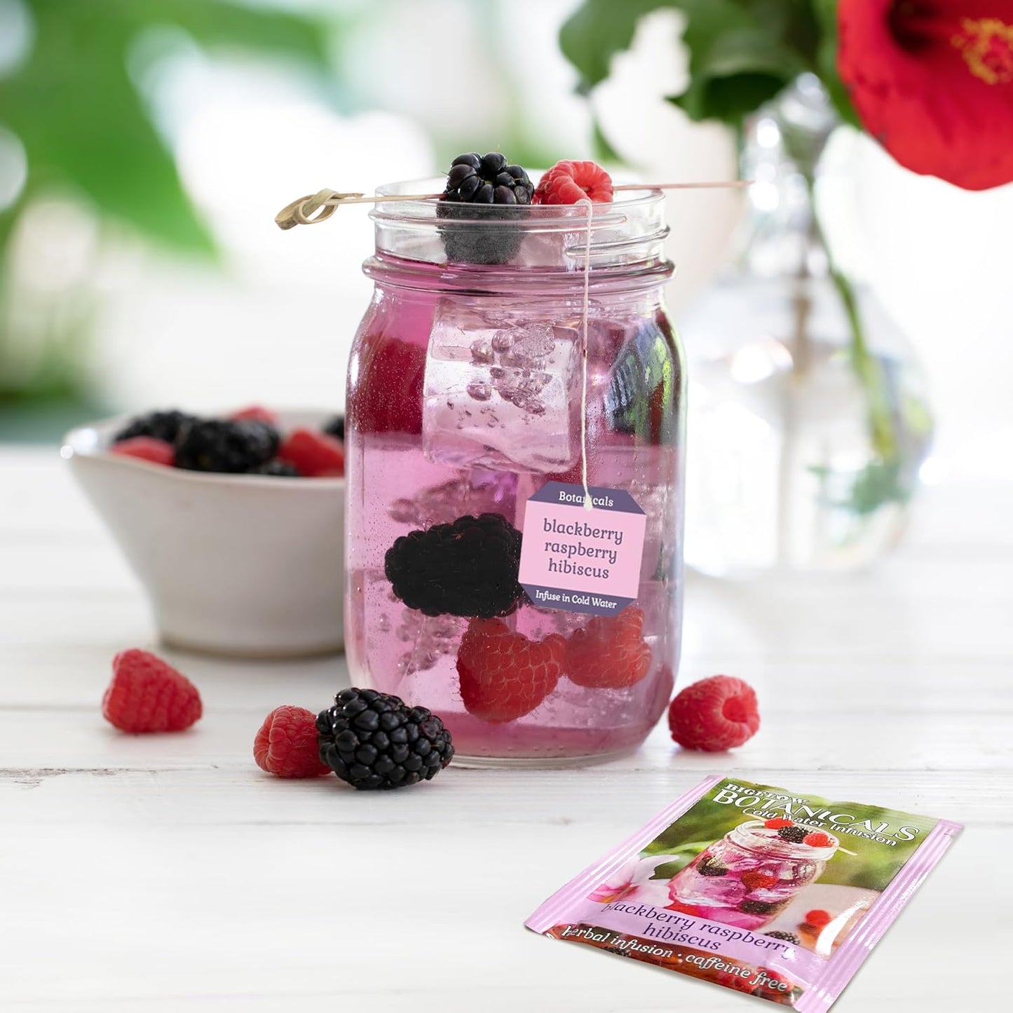 Bigelow Tea Botanicals Blackberry Raspberry Hibiscus Cold Water Infusion | Caffeine Free Tea with Blackberry and Raspberry Flavor, 18 Count (Pack of 6), 108 Total Tea Bags