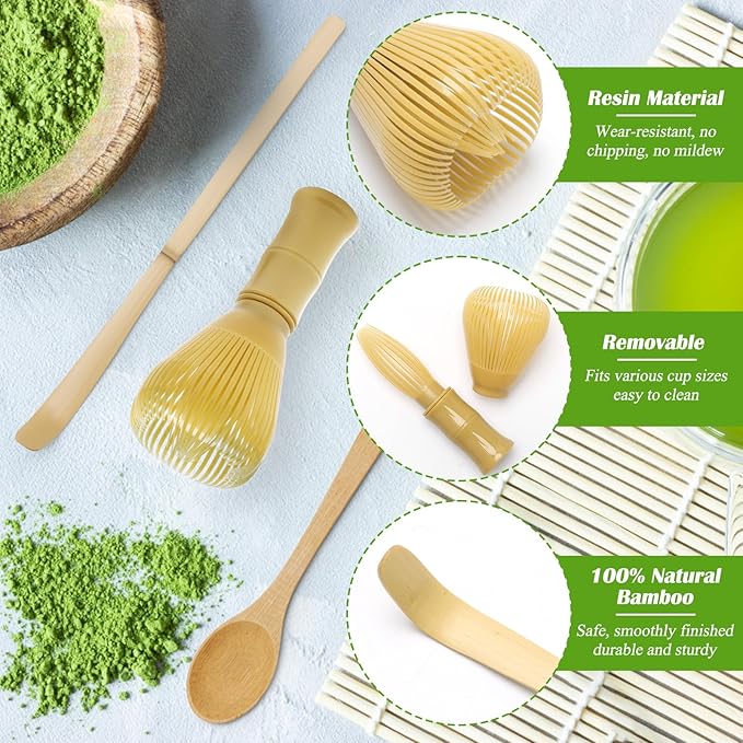 4pcs Matcha Whisk Set - Resin Matcha Whisk, Bamboo Tea Scoop and Tea Spoon, Stainless Steel Sifter Matcha Set Durable Matcha Kit Easy to Clean Matcha Tea Set, Traditional Matcha Starter Kit