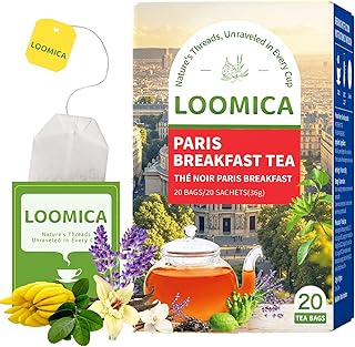 LOOMICA Paris Breakfast Black Tea, Smooth Black Tea Blend with & Natural Lavender, Refreshing Bergamot & Sweet Vanilla, Rich Morning Tea, Perfect with Milk or Honey, No Artificial Sugar Added, 20 Count