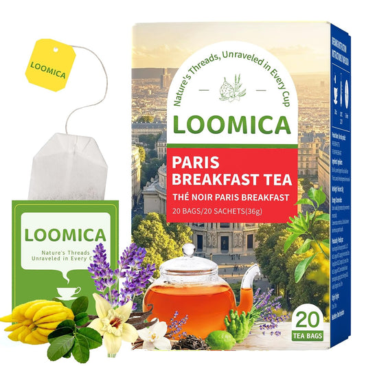 LOOMICA Paris Breakfast Black Tea Bags, 20 Ct, Lavender Bergamot Vanilla | Rich &amp; Smooth, Flavored Black Tea, Morning &amp; Afternoon Tea, Full-bodied; Individually wrapped, Hot or iced, Home &amp; office