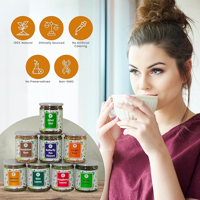 Loose Leaf Tea Set, Upto 450 Servings, Set of 8 teas for Wellness and Flavor Enthusiasts, Experience Blissful Infusion & Refreshing Aromatic Teas!