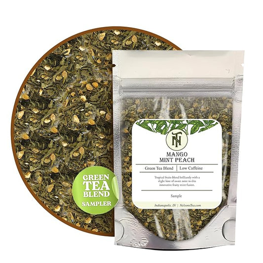 Nelson's Tea Mango Mint Peach - Sencha Green Tea with Ginger Root, Spearmint Leaf, and Dried Mango Loose Leaf Tea (Sample 0.4 Oz)