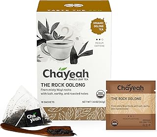 CHAYEAH, The Rock Oolong, Authentic Wuyi Rock Oolong Tea from Fujian, Whole Leaf Tea Bag, USDA Organic, Caffeinated (16 Pyramid Tea Sachets)