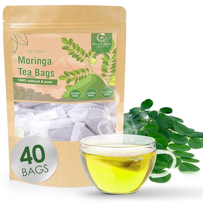 Nhat ANH Farm - Premium Moringa Tea Bags, 40 Tea Bags, 100% Natural Dried Moringa Leaves, Naturally Sweet Herbal Tea, Sugar-Free, Caffeine-Free