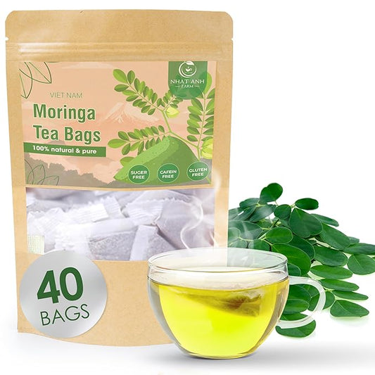 Nhat ANH Farm - Premium Moringa Tea Bags, 40 Tea Bags, 100% Natural Dried Moringa Leaves, Naturally Sweet Herbal Tea, Sugar-Free, Caffeine-Free