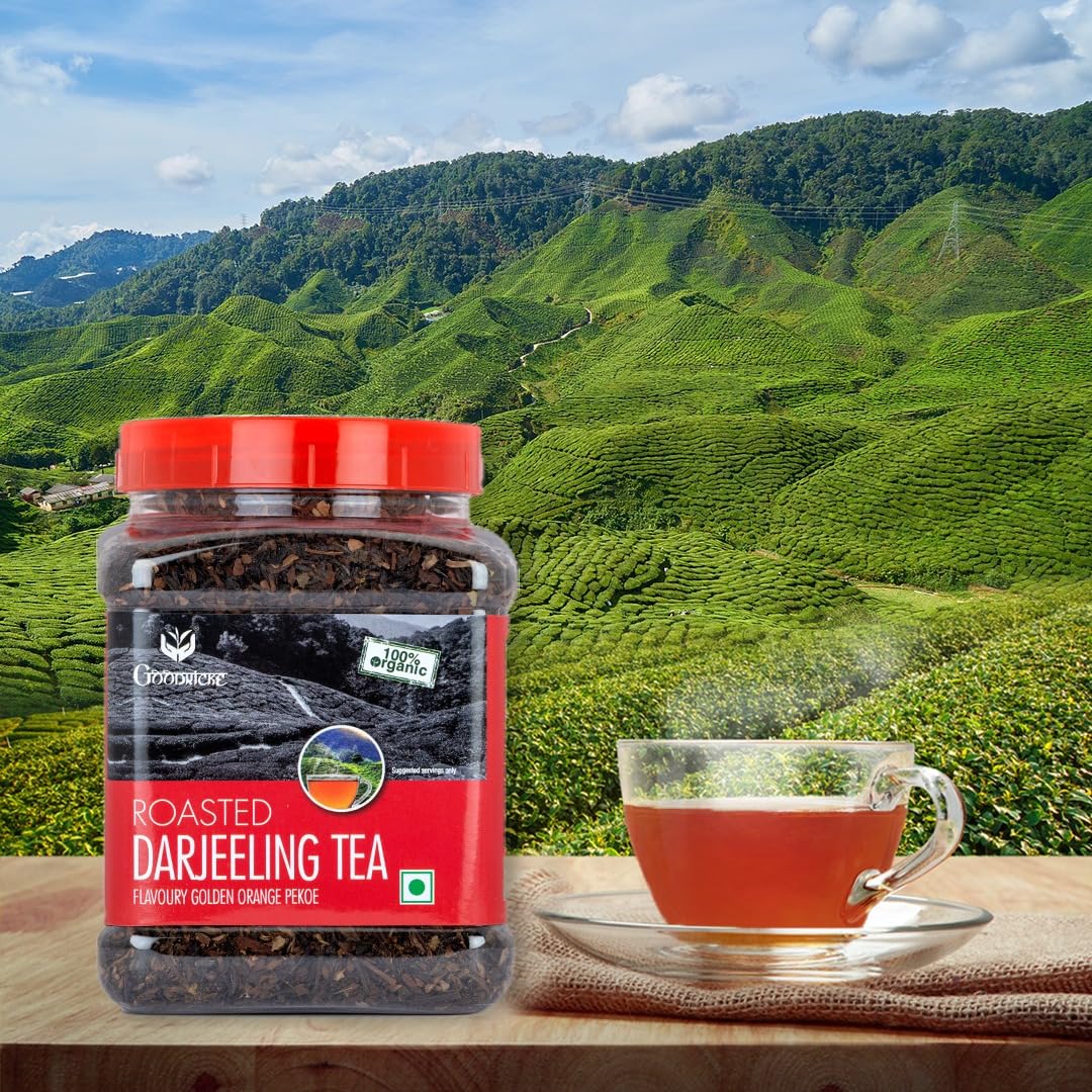 GOODRICKE Roasted Organic Darjeeling Tea - 250 gm (Pack Of 3) | 100% Pure & Natural Whole Leaf | Flavoury Golden Orange Pekoe | Black Tea