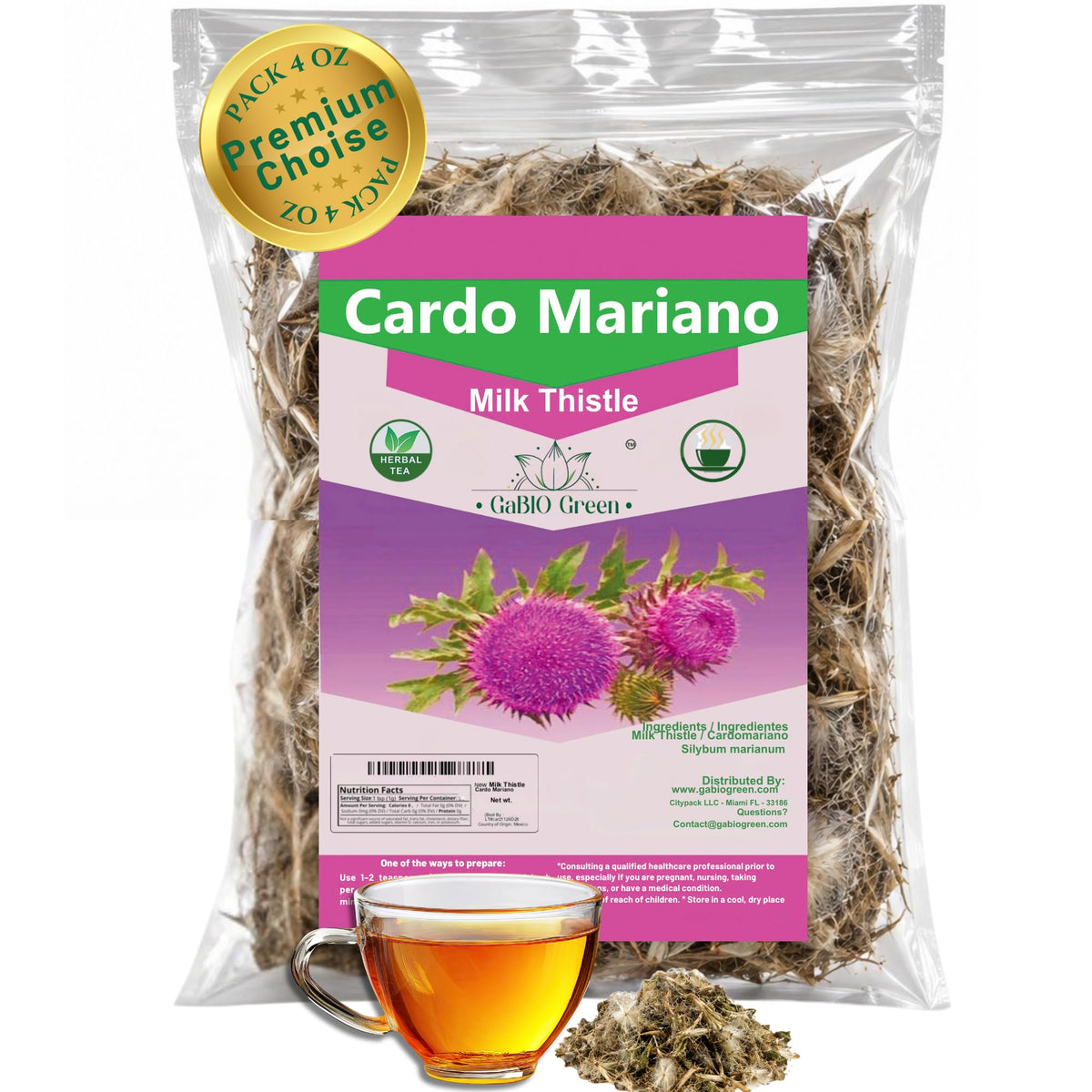 Gabio Green Cardo Mariano Mexican Milk Thistle (4.1 oz/116.2 gr). Loose Leaves Herbal Tea, 100% Pure & Natural Dried Herb