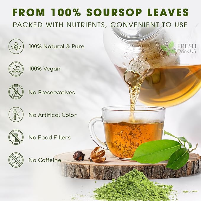 4.5oz Premium Soursop Leaf Powder – 100% Pure & Natural, Graviola Leaves for Tea, Handmade, Cake Color Making, Non-GMO, Caffeine-Free, No Additives