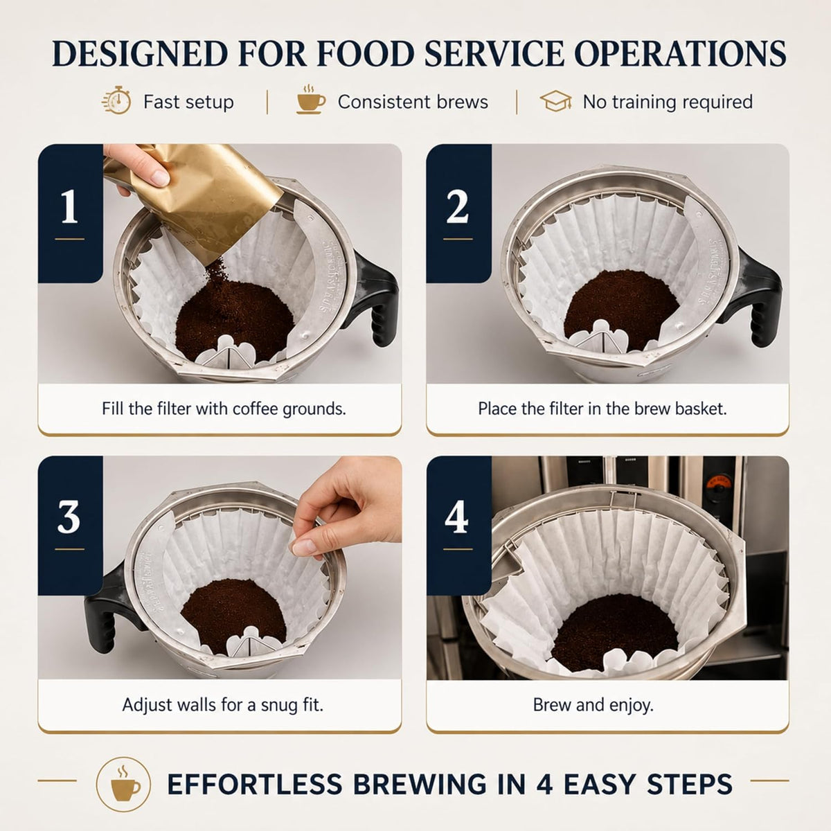 Katy’s Extra Large Commercial Coffee Filters (12.5” x 4.5”) for BUNN, Fetco &amp; Curtis 1.5–3 Gallon Coffee &amp; Tea Machines - Tall Walls, No Ground Overflow - Premium Filters for Businesses (Bulk Pack)