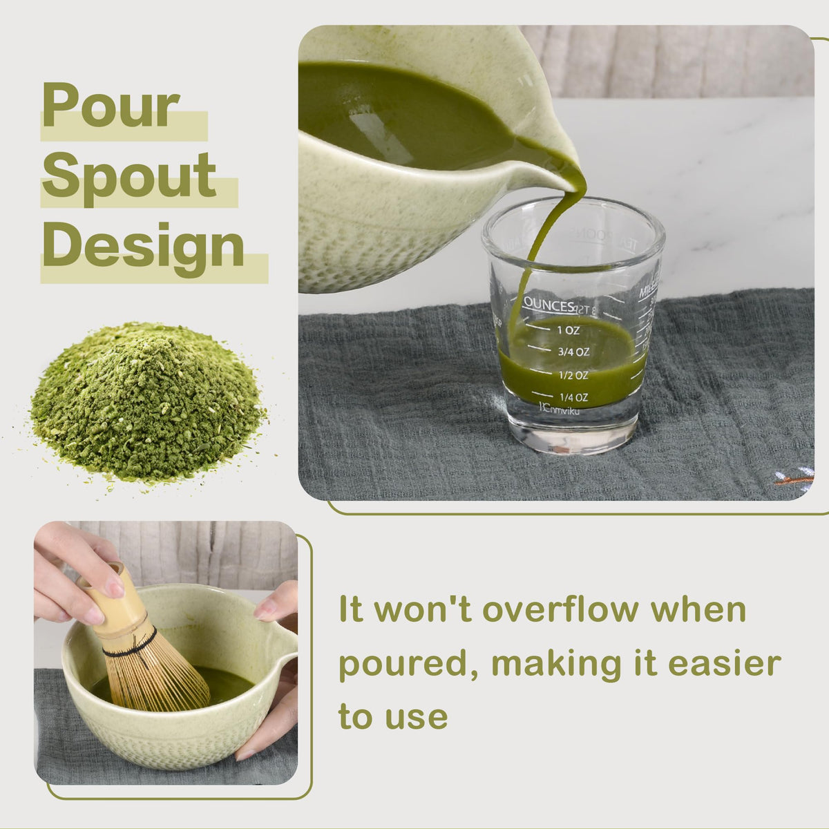 CAMATET Matcha Bowl with Spout, 500 ml/18 oz Ceramic Matcha Mixing Bowl, Japanese Ceremonial Matcha Chawan for Matcha
