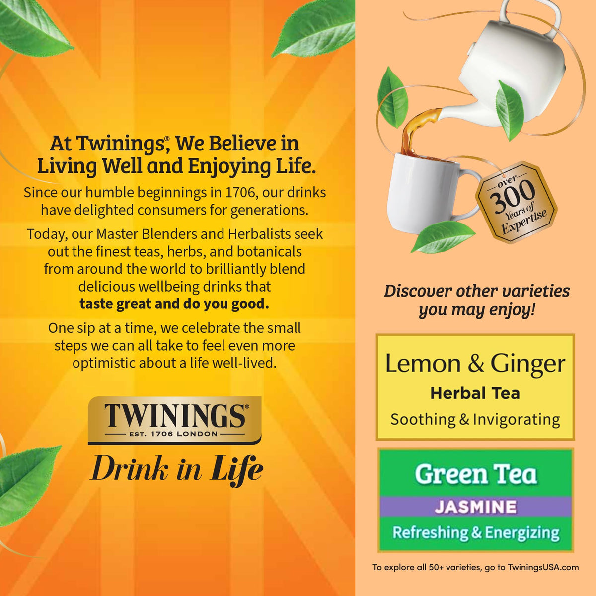 Twinings Peach & Orange Herbal Tea Individually Wrapped Bags, 100 Count (Pack of 1), Juicy & Fruity, Naturally Caffeine-Free