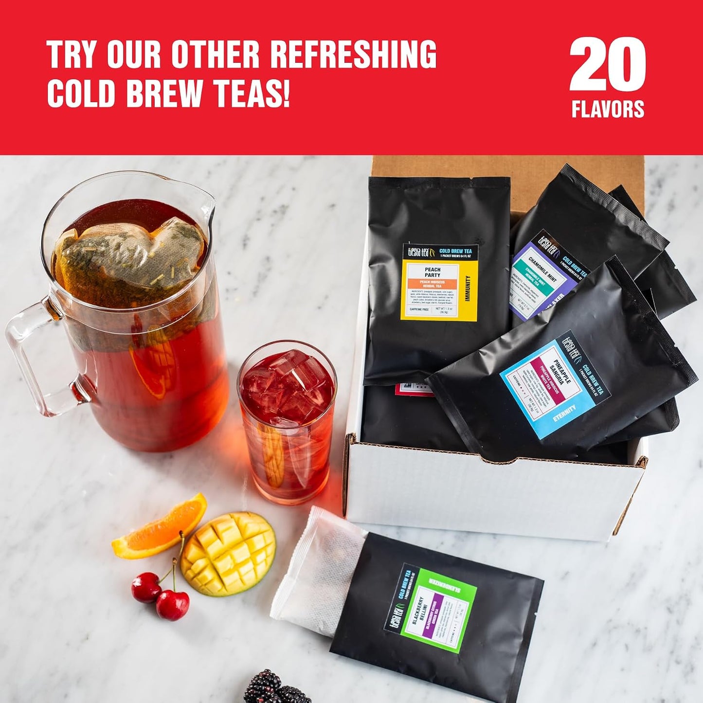 Tiesta Tea - Chunky Watermelon Cold Brew, Loose Leaf | Sweet Watermelon Herbal Tea, Non-Caffeinated, Cold Brew Packets, Makes 64 oz Per Bag (Pack of 10)