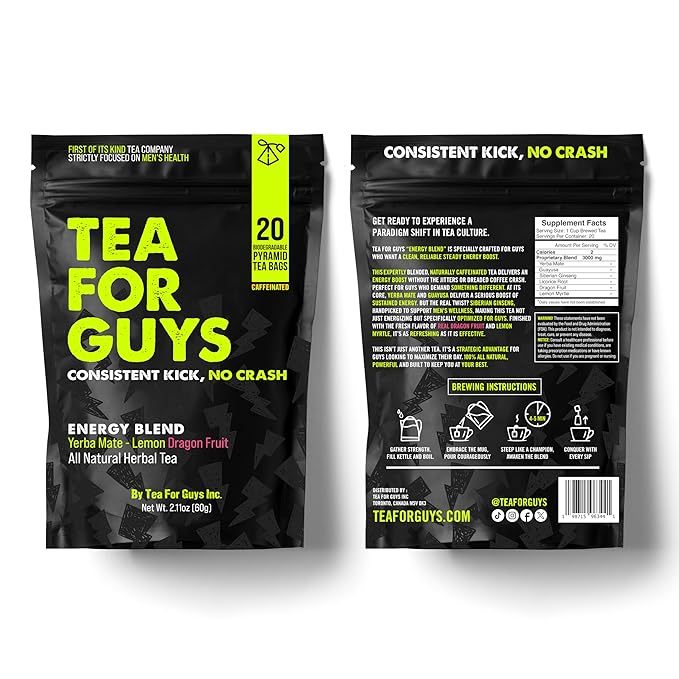 Tea For Guys: Energy Tea – Natural Caffeine Boost for Stamina, Focus, and Endurance, Herbal Tea for Sustained Energy & Mens Vitality