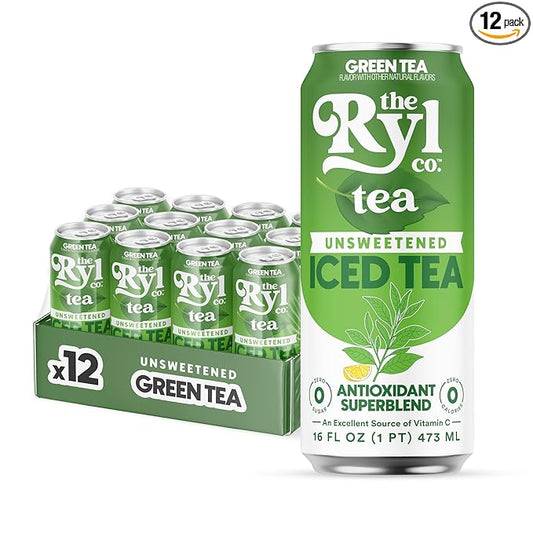 Ryl Iced Tea, Unsweetened Green Tea, Antioxidant Superblend, Zero Sugar, Zero Carb, Zero Calorie Iced Tea, 16.0 Fl Oz (12-Pack)