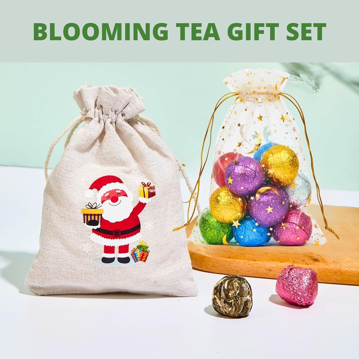12 Assorted Blooming Flower Tea Balls Gift Set for Christmas| Handmade Herbal Flowering Tea Balls Variety Individual Packing| Blooming Green Teas with Flowers for Teas Lovers, Anniversary, Valentine, Birthday