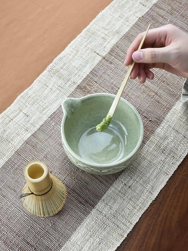 Artcome Matcha Tea Set with Pouring Spout - Green Ceramic Matcha Bowl, Bamboo Whisk, Whisk Holder