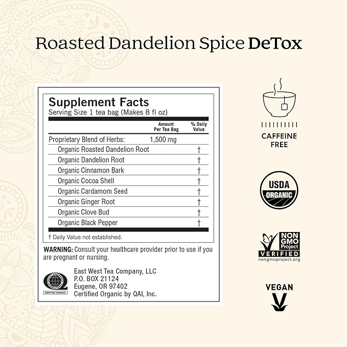 Yogi Tea Roasted Dandelion Spice DeTox Tea - 16 Tea Bags per Pack (6 Packs) - Organic DeTox Tea - Includes Roasted Dandelion Root, Dandelion Root