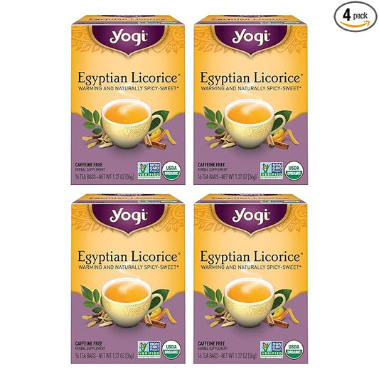 Yogi Tea Egyptian Licorice Tea - 16 Tea Bags per Pack (4 Packs) - Organic Licorice Tea Bags - Includes Licorice Root, Cinnamon Bark, Orange Peel, Ginger Root, Cardamom Pod & More