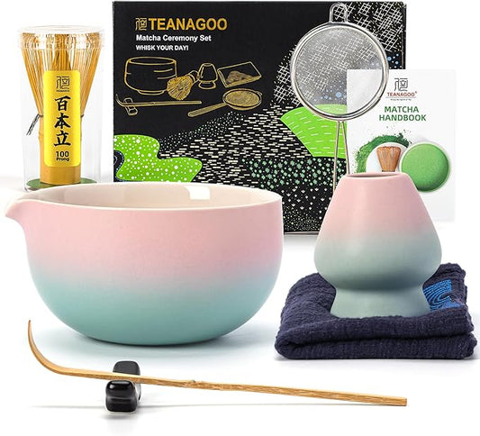 Teanagoo Matcha Whisk Set Pink,Ceremony Matcha Set Kit Grident Pink,Matcha Tea Set for Making Breakfast/Latte