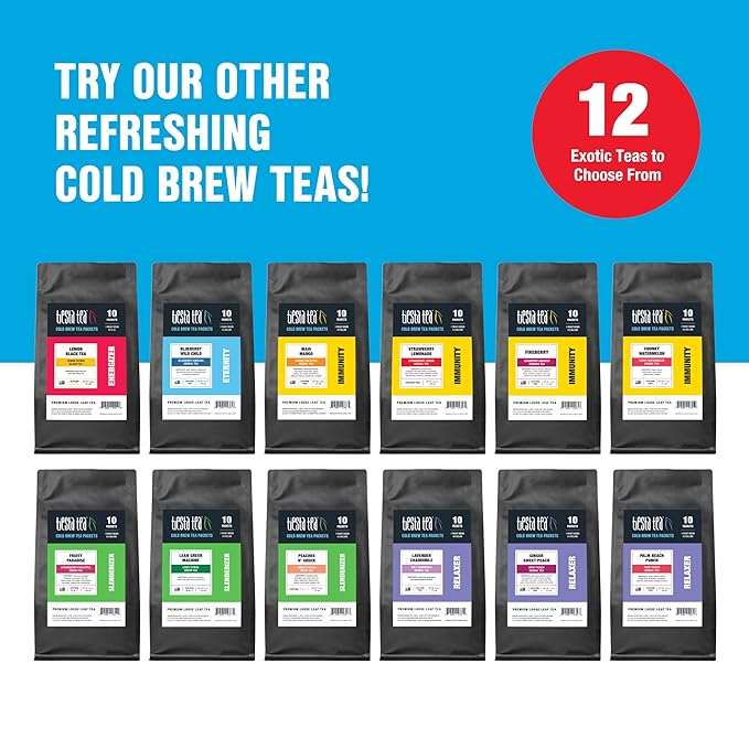 Tiesta Tea - Lavender Chamomile Cold Brew, Loose Leaf, Soft Chamomile Herbal Tea, Non-Caffeinated Iced Blend, Cold Brew Packets, Makes 64oz of Pitcher Per Bag (Pack of 10)