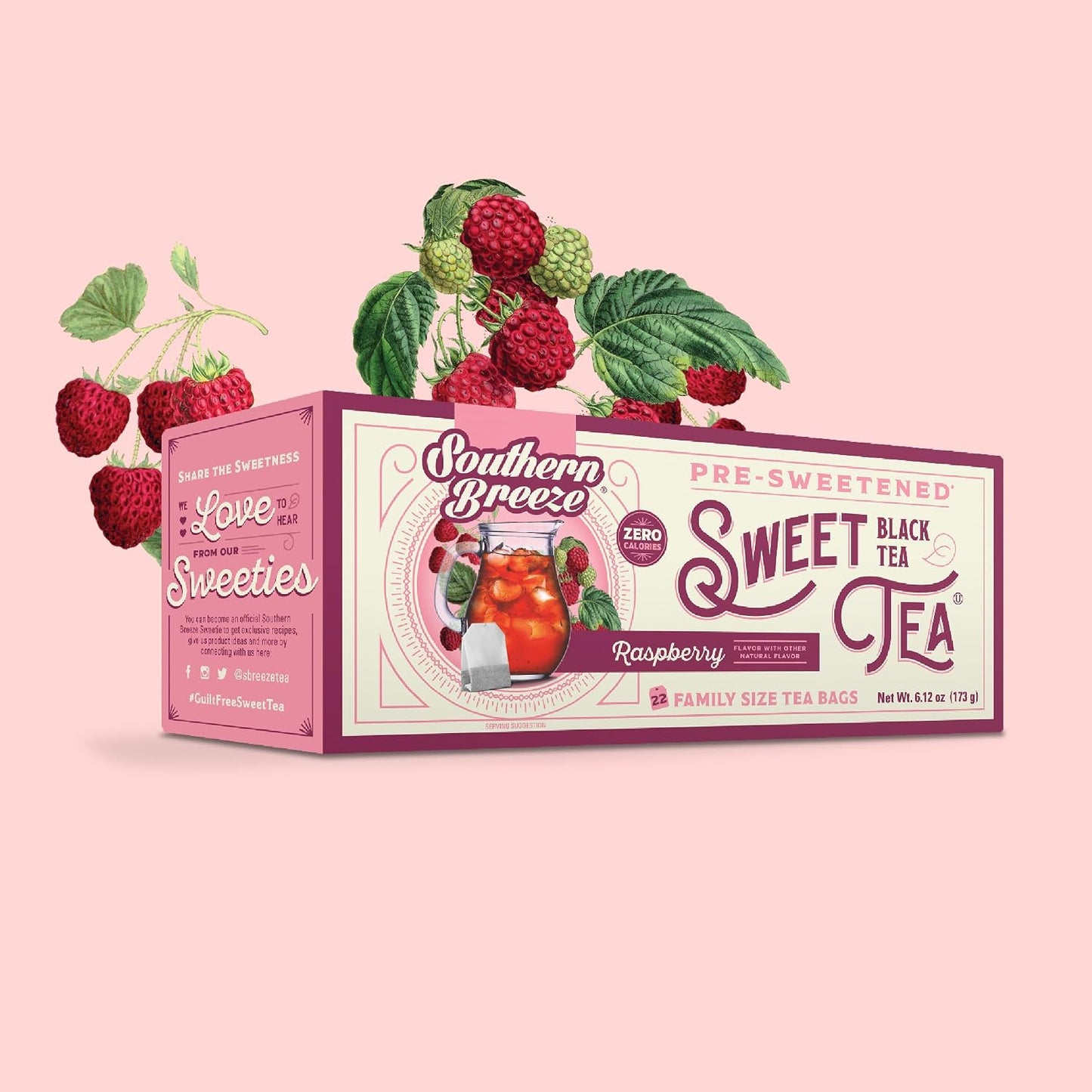Southern Breeze Raspberry Family Size Tea Bags, 22 Ct (Pack of 2) | Southern-Style Sweet Tea | By the Pitcher | Zero Sugar | Zero Carbs | Hot Brew Ready | Perfect for Family