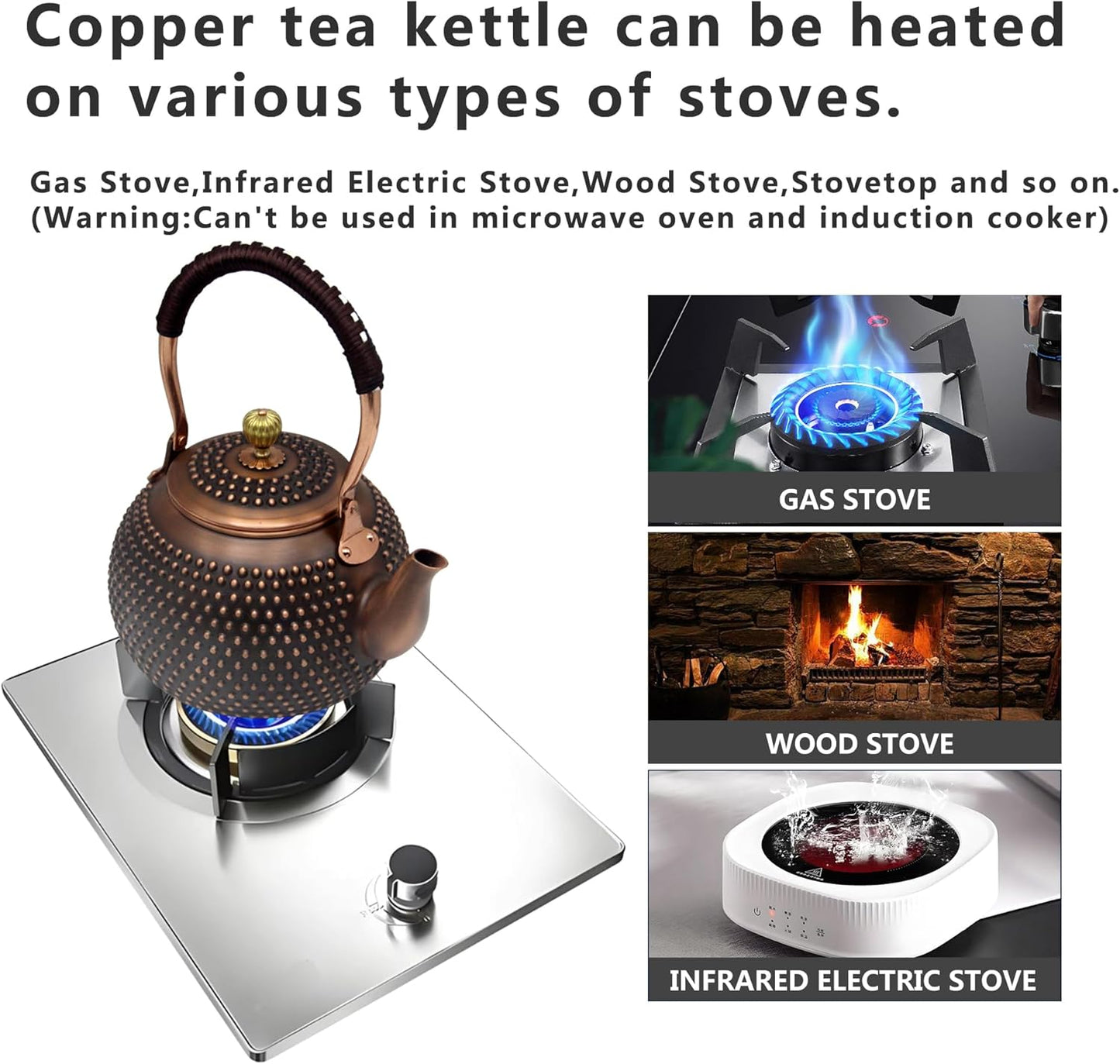 YJX 47.3oz Elegant Japanese Style Copper Tea Kettle For Stovetop Safe, Non-Coating Pure Copper Teapot with Stainless Steel Tea Ball For Loose Tea, Solid Tea Pot For 2-4 Cups (1400ml)