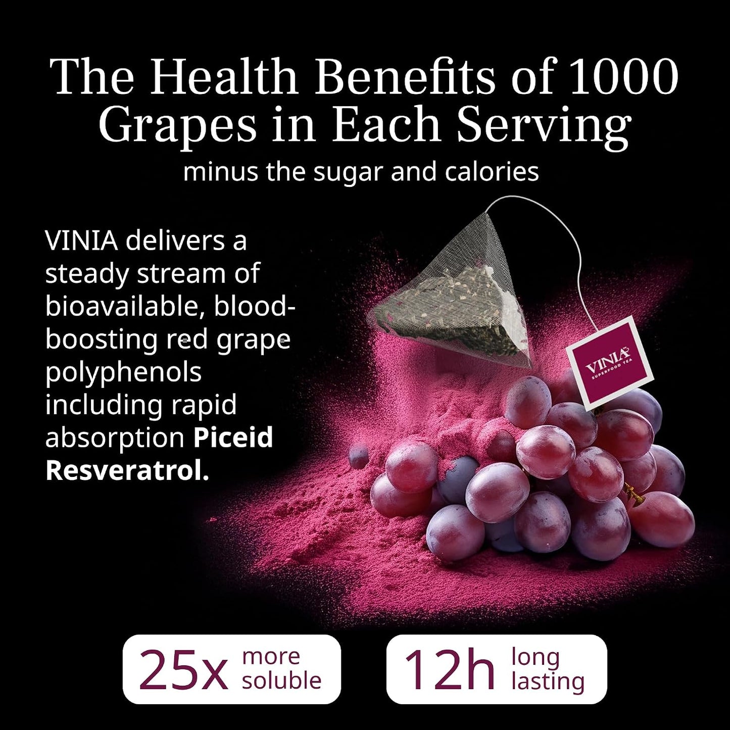 VINIA Blood Flow | Cranberry Hibiscus Herbal Tea, Piceid Resveratrol, 30 Ct