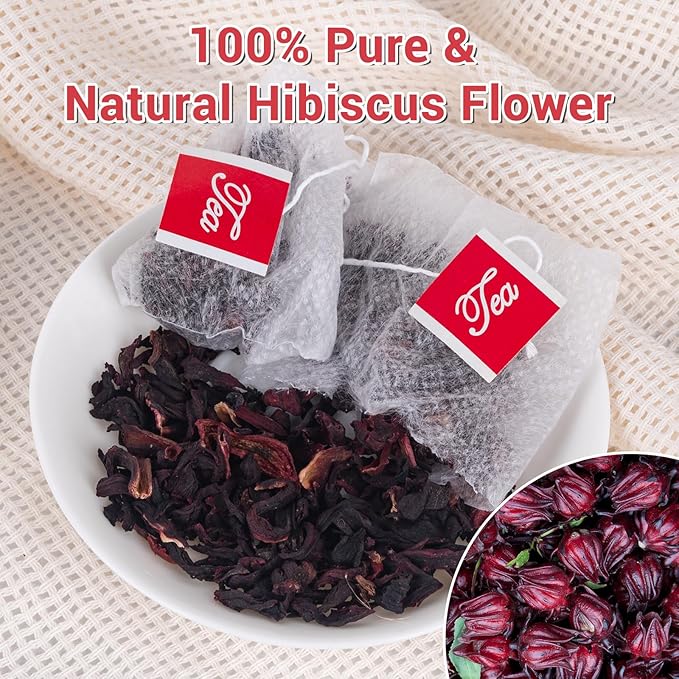 Hibiscus Tea Bags, 100% Natural Hibiscus Flowers Herbal Tea Supports Heart Health, Boosts Immune，Caffeine Free, Non-GMO, No Sugar（1 Pack/100 Bags)