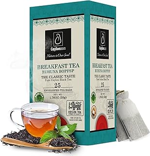 Ceylonzon Ceylon Breakfast Tea Classic Taste 25 Individually Foil-Wrapped Tea Bags 40g Experience with Natural Ceylon Tea, Relaxing and Fresh