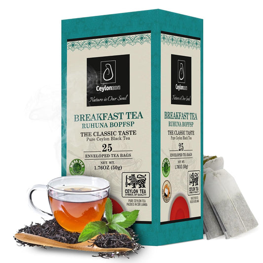 Ceylonzon Ceylon Breakfast Tea Classic Taste 25 Individually Foil-Wrapped Tea Bags 40g Experience with Natural Ceylon Tea, Relaxing and Fresh
