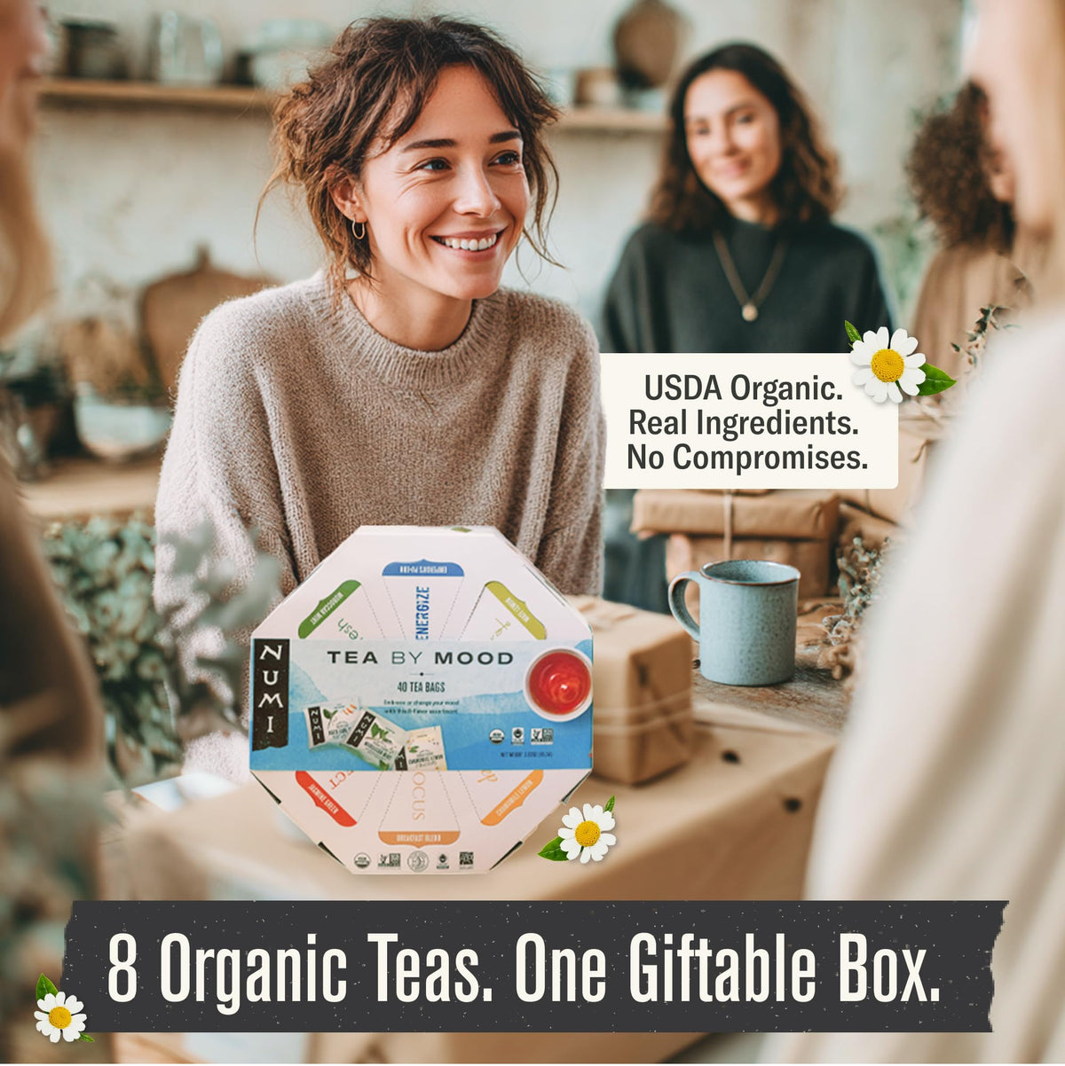Numi Organic Tea By Mood Gift Set, 40 Tea Bag Assortment, Premium | Organic Black | Pu-erh | Green | Maté | Rooibos & Herbal