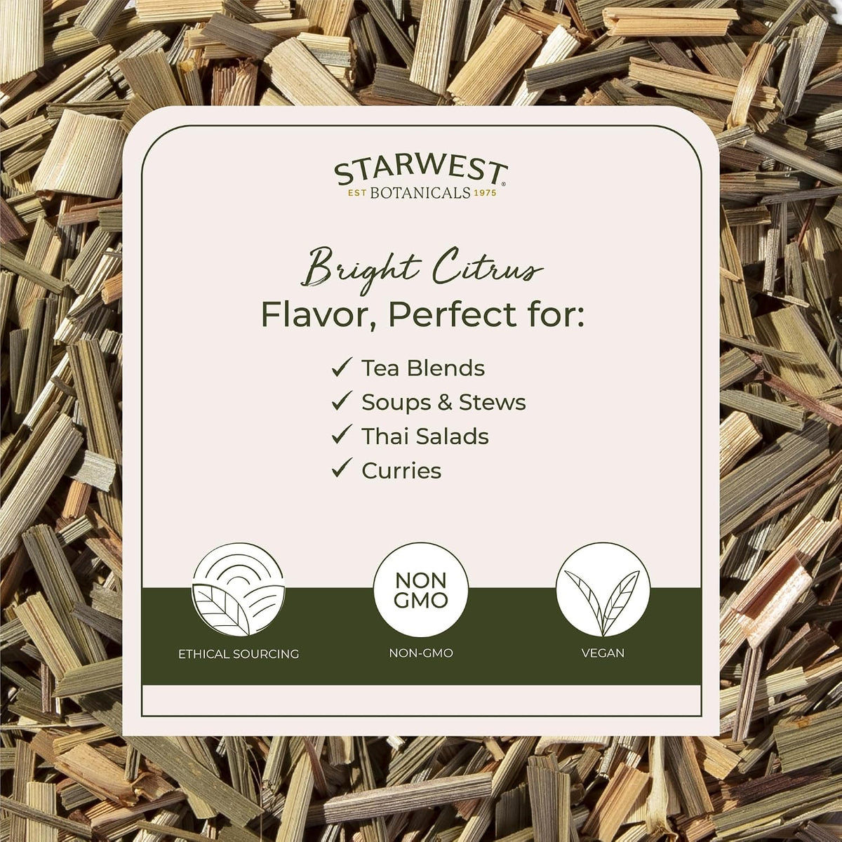 Starwest Botanicals Organic Lemongrass, Certified Kosher - Bulk 1 lb Bag