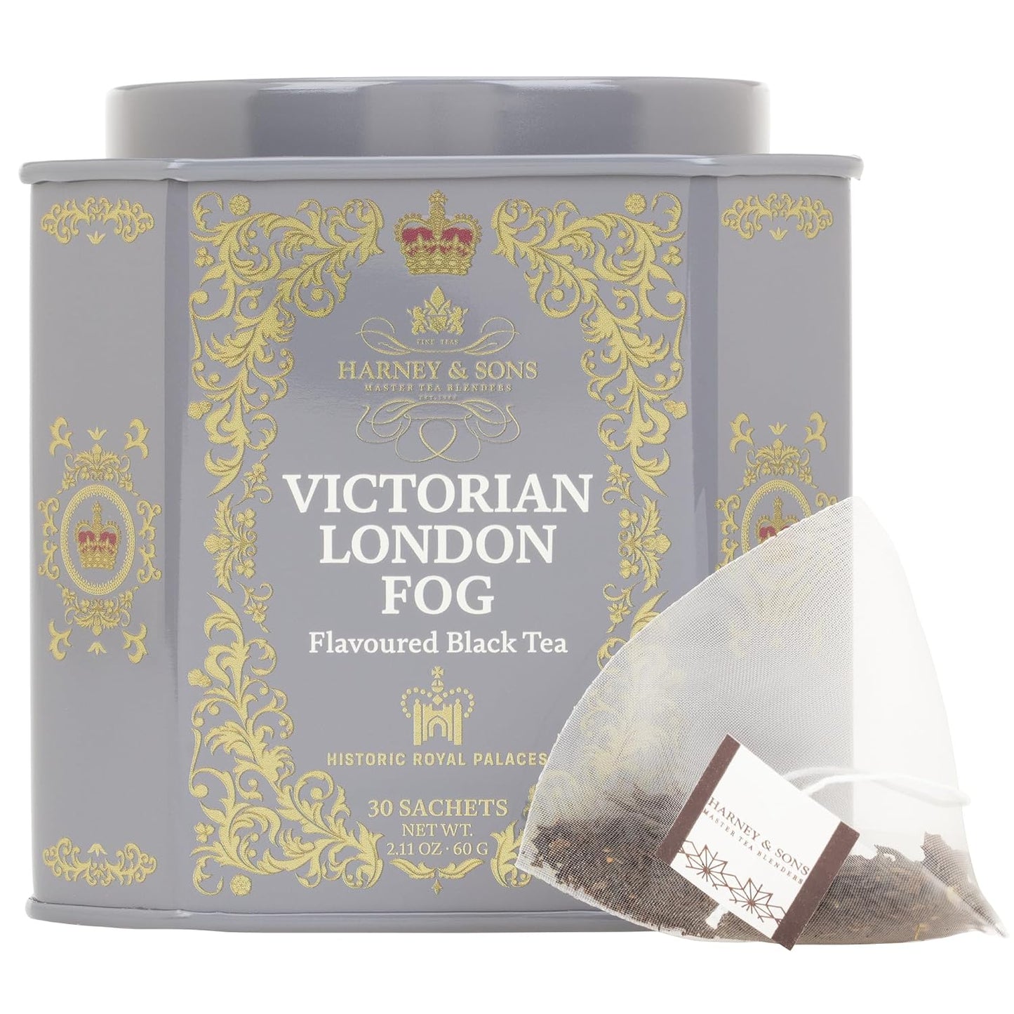 Harney & Sons Victorian London Fog Tea, 30 Sachets in Tin | Black and oolong teas with bergamot, vanilla, citrus and lav