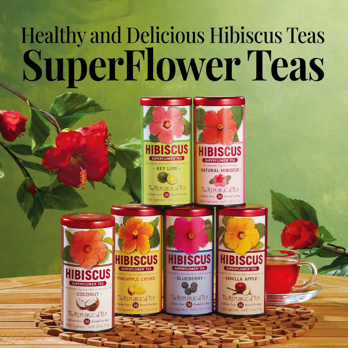 The Republic of Tea Hibiscus Watermelon Herbal Tea, Caffeine Free, 36 Count