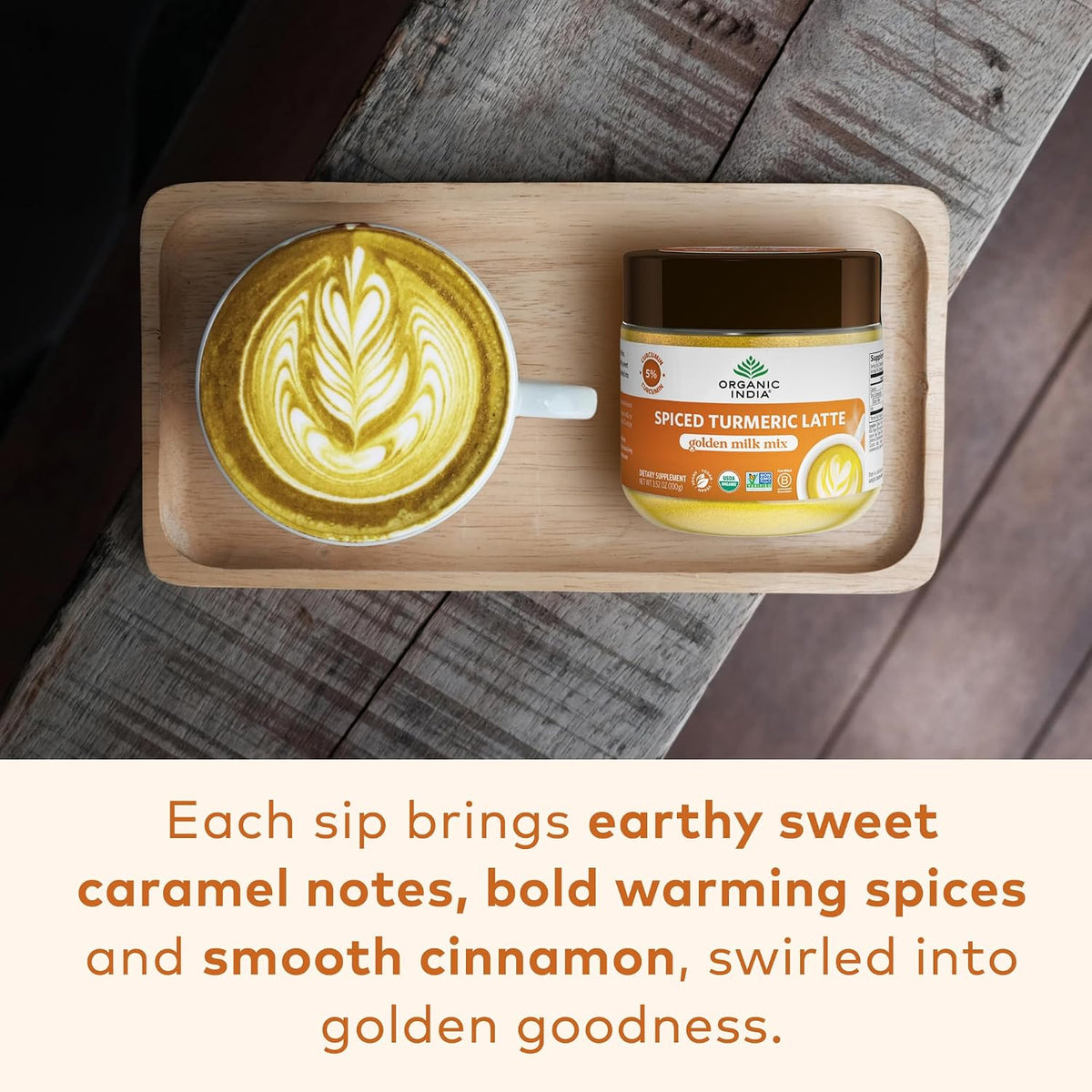 ORGANIC INDIA Spiced Turmeric Latte Powder, Golden Milk Mix, Vegan, 3.52 Oz | Authentic Blend, Gold Tea Drink, Ginger and Cinnamon, Ayurvedic Herbs, Caffeine Free, Zero Added Sugar