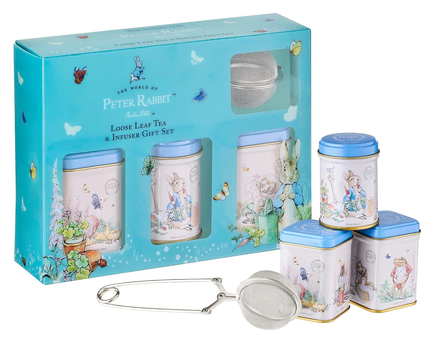 New English Teas Peter Rabbit Tea Infuser Set with 2.5 oz Loose Leaf Tea | Black Tea, English Breakfast, Earl Grey + Infuser Included, Gifts for Tea Lovers