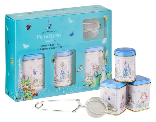 New English Teas Peter Rabbit Tea Infuser Set with 2.5 oz Loose Leaf Tea | Black Tea, English Breakfast, Earl Grey + Infuser Included, Gifts for Tea Lovers