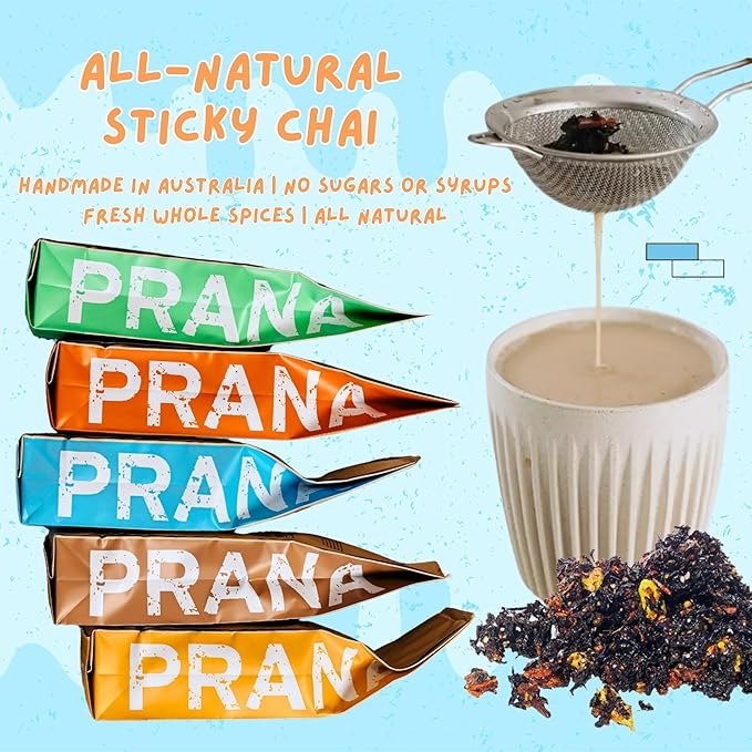 Prana Chai Original Masala Blend 250g + Huskee 12oz Cup with Lid + Stainless Steel Fine Mesh Strainer