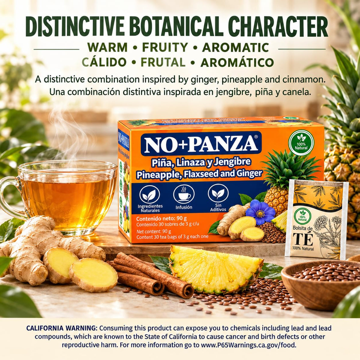 Herbal Tea by High Supreme – 30 Tea Bags,Ginger, Pineapple, Cinnamon & Flaxseed – 100% Natural,Vegan, Caffeine-Free