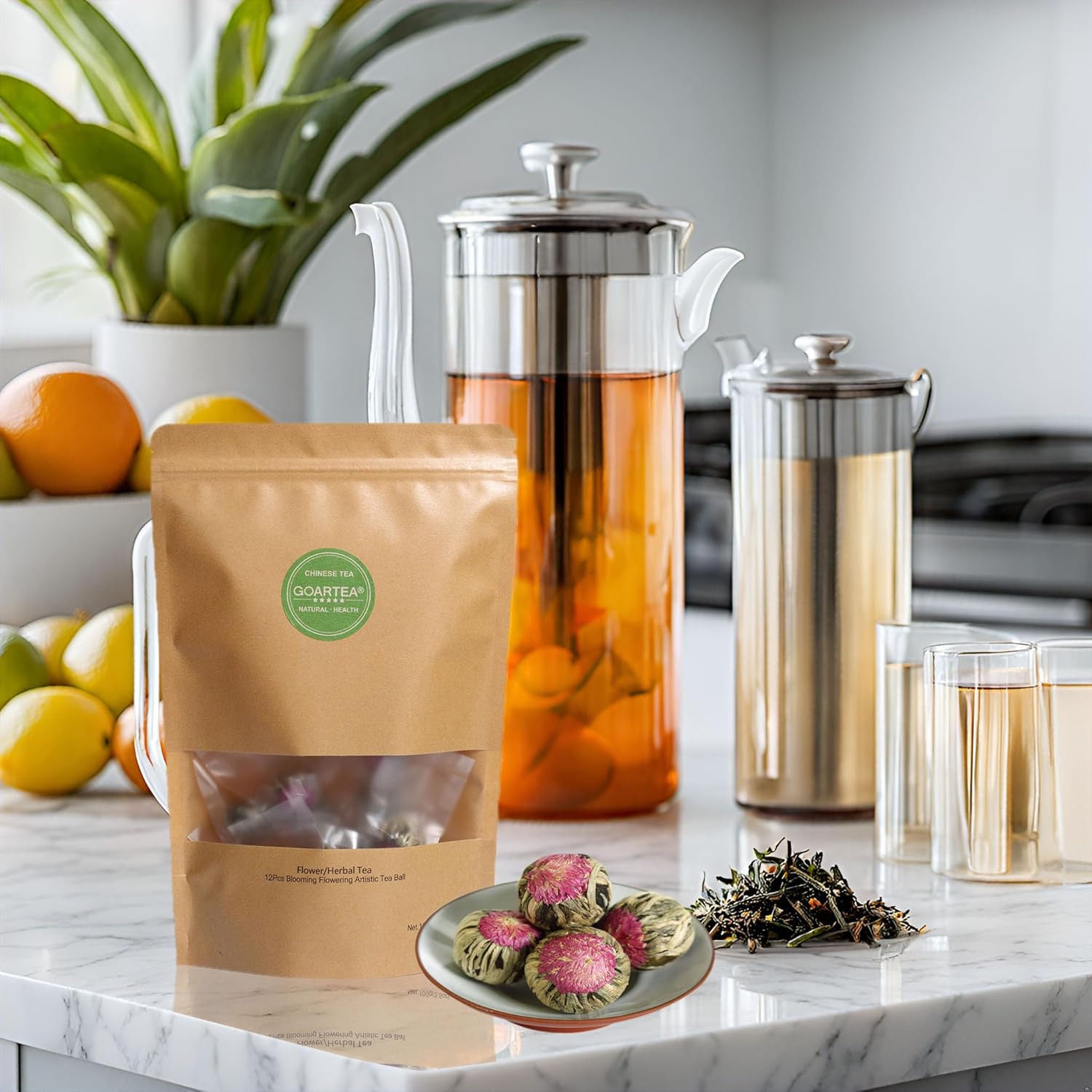 GOARTEA Blooming Tea Flowers - 12pcs Individually Sealed Flowering Balls - Hand-Tied Natural Green Tea Leaves & Edible Flowers - Gifts For Tea Lovers