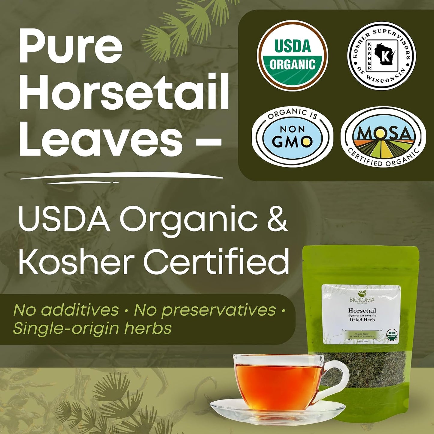 Biokoma Organic Horsetail Herb Tea 50g (Shavegrass) – Supports Healthy Hair, Skin and Nails – USDA Certified Organic Loo