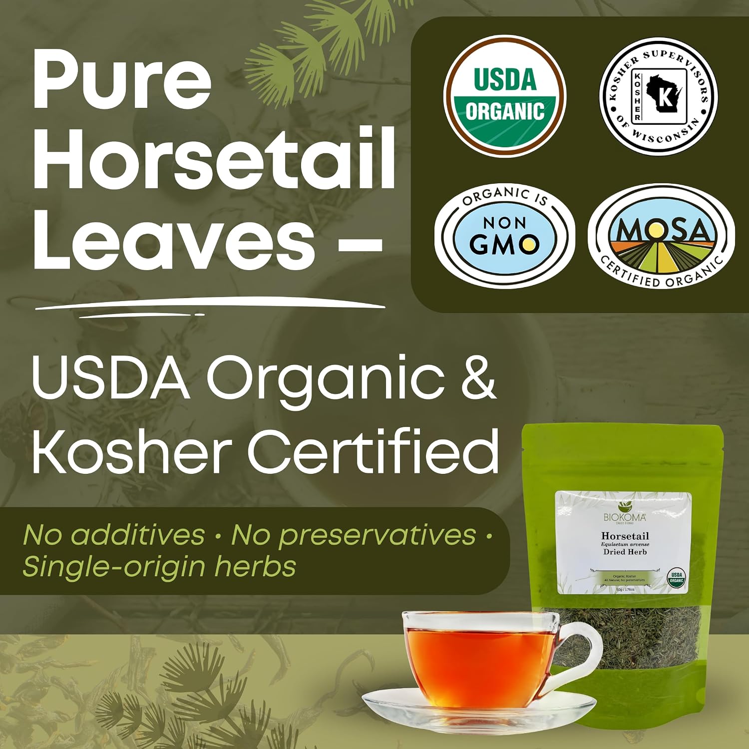 Biokoma Organic Horsetail Herb Tea 50g (Shavegrass) – Supports Healthy Hair, Skin and Nails – USDA Certified Organic Loo