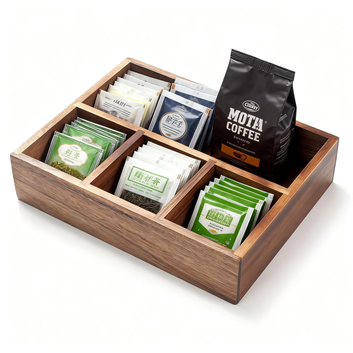 XIMISISE Tea Bag Holder, Acacia Wood Tea Bag Storage Organizer, Tea Candy Basket
