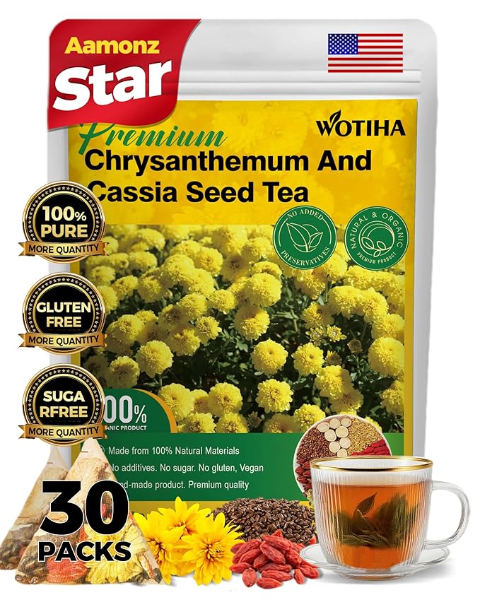 WOTIHA Chrysanthemum cassia seed tea 150g，30 Herbal Teabags， burdock root tea | Honeysuckle | Goji berry | Osmanthus flower | Combination Herbal Tea