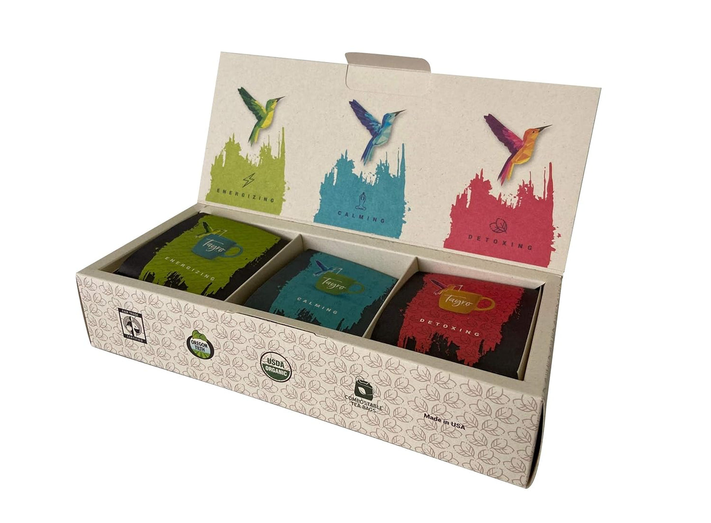 Tayrotea Organic Pyramid Tea Bags - 12 Count, Elegant Hummingbird Design
