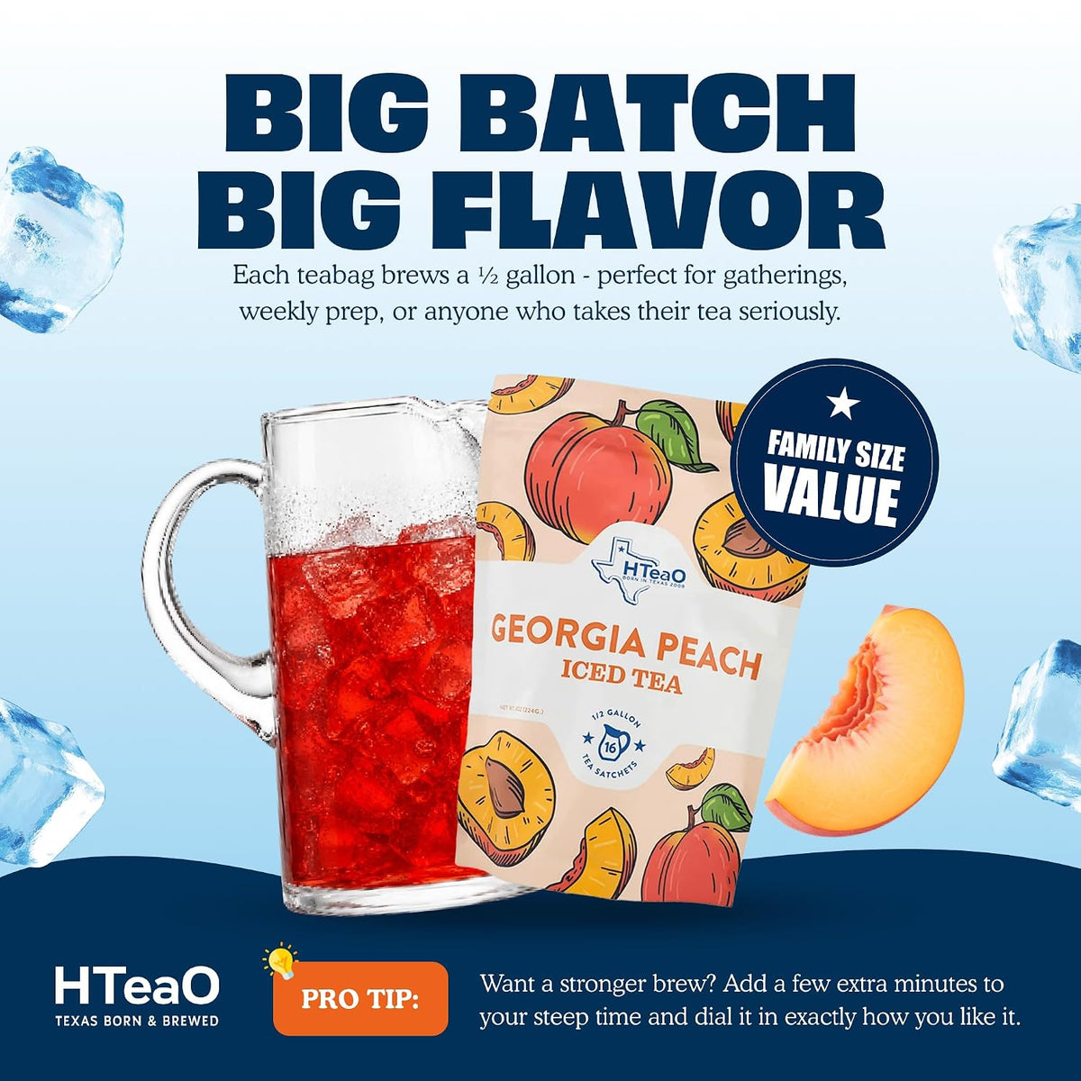 HTeaO Peach &amp; Hibiscus Iced Tea Bags - Makes 4 Gallons - Texas Style