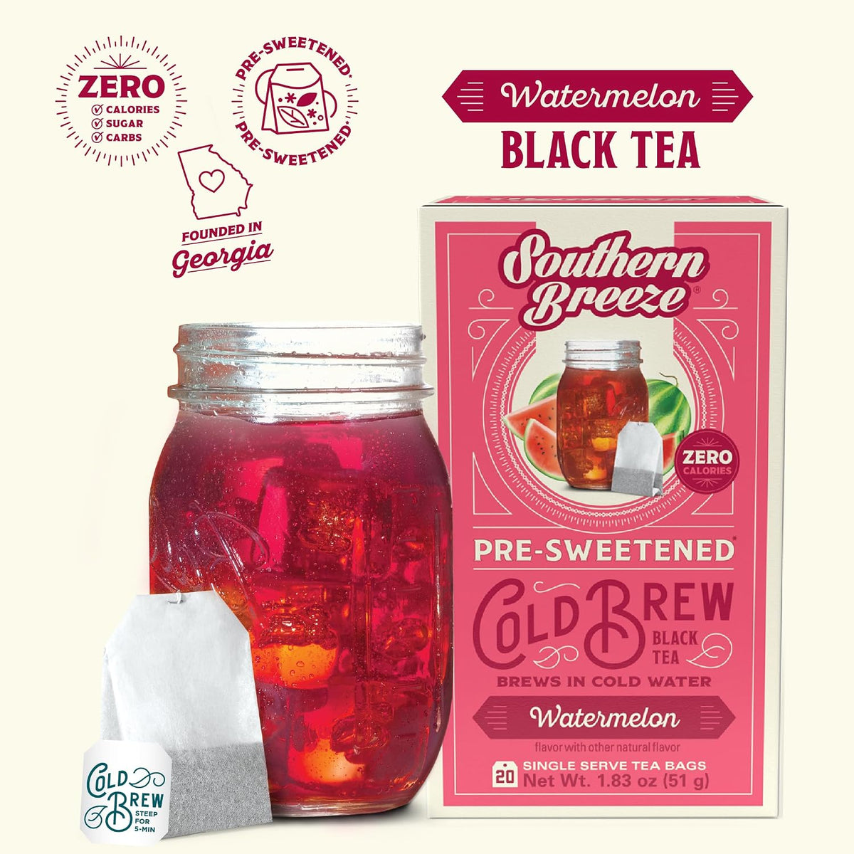 Southern Breeze Cold Brew Sweet Tea Watermelon Iced Tea 20 Tea Bags