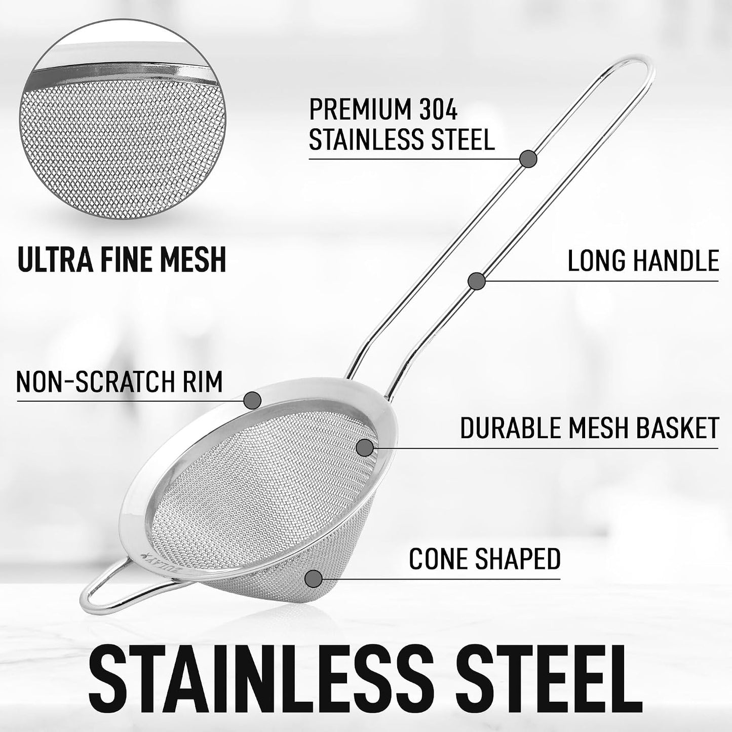 Zulay Kitchen 304 Stainless Steel Fine Mesh Strainer 3.35 in - Strainers Fine Mesh, Tea Strainers for Loose Tea - Perfect for Tea, Cocktails, Juicing, Drinks, Liquids, Matcha, Coffee &amp; More
