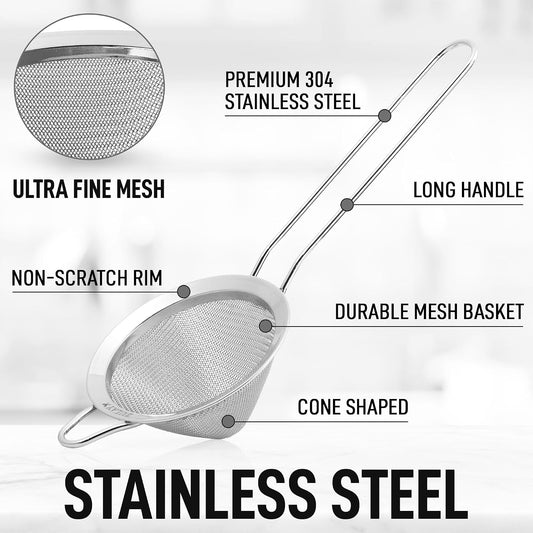 Zulay Kitchen 304 Stainless Steel Fine Mesh Strainer 3.35 in - Strainers Fine Mesh, Tea Strainers for Loose Tea - Perfect for Tea, Cocktails, Juicing, Drinks, Liquids, Matcha, Coffee &amp; More