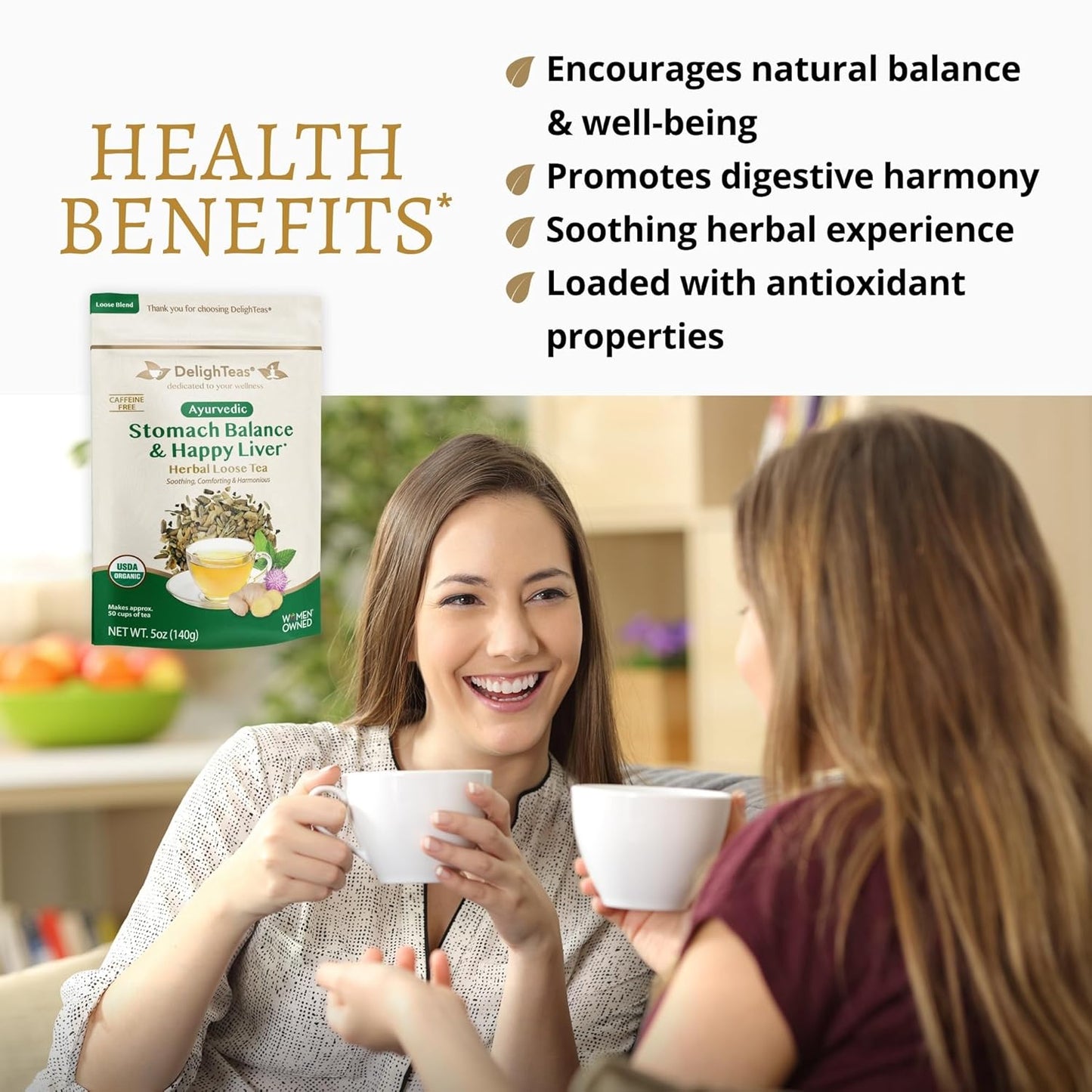 DelighTeas Stomach & Liver Tea | Ayurvedic Herbal Blend for Digestion | Organic Milk Thistle, Fennel, Ginger, Peppermint & Licorice | Vegan, Caffeine-Free, Sugar-Free | Loose Leaf, 50 Servings, 5oz